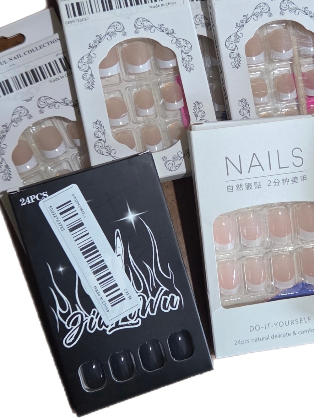 Assorted Glue-On Articial Nail Sets French Manicure x7, Black x1, Purple x1 KISS - Picture 3 of 7